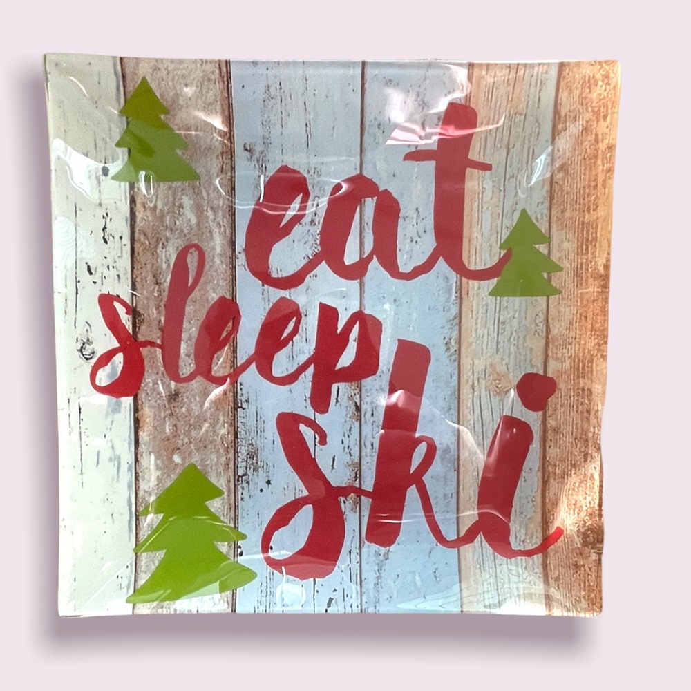 Eat - Sleep - Ski Decorative Plate - 5in x 5in glass